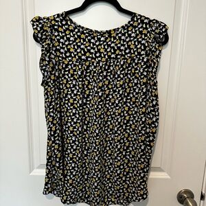 LOFT Black and Yellow Lemon Print Top
